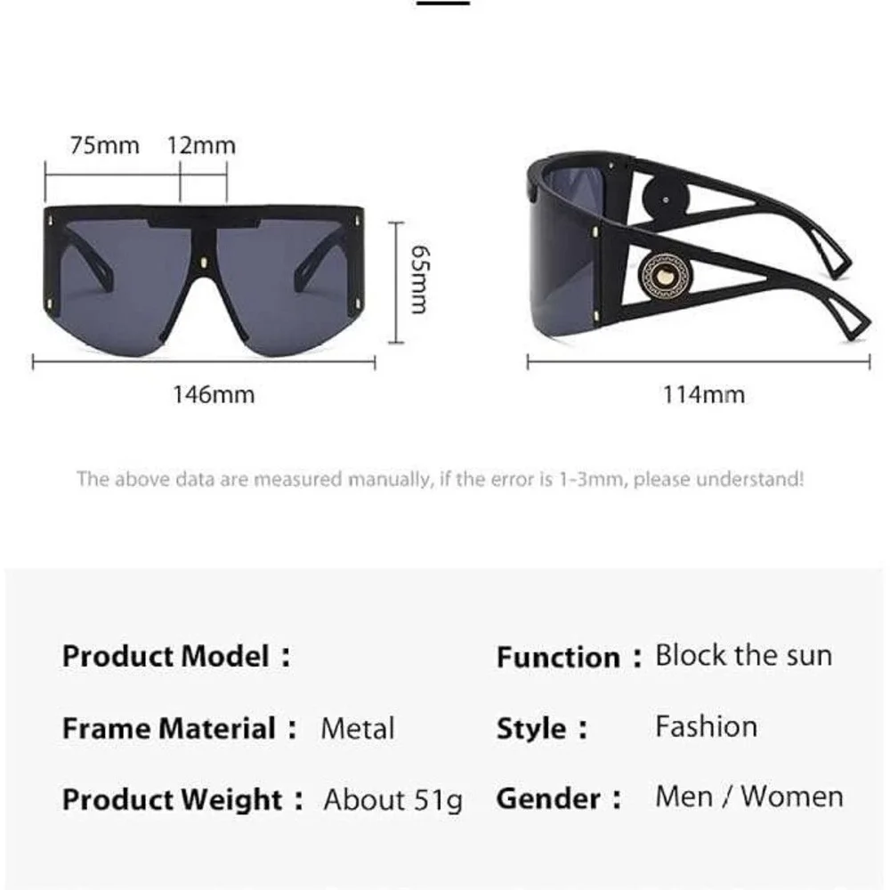 Oversized Shield Sunglasses Black Flat Top Visor Gradient Lens Gold Women Lentes